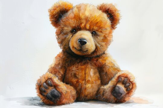On a white background, a cute cartoon Teddy Bear stands out