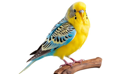 Naklejka premium A vibrant yellow and blue parakeet perched gracefully on a branch