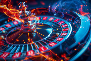 Fototapeta na wymiar Dynamic Casino Roulette Spin with Fiery Trails.