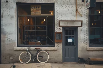 Foto op Plexiglas A bicycle is parked outside a cafe © mila103