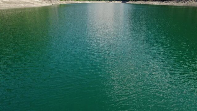 Drone footage over mountain lake Gosausee Austria