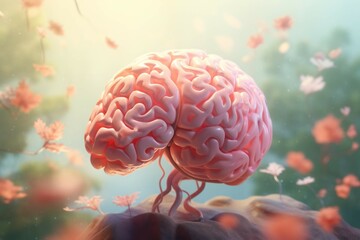 A detailed illustration of a brain with a mental health awareness logo