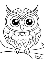 Cartoon Owl with a smiling colouring book Page vector black outline for kids