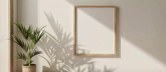 Photo frame mockup with a realistic wooden a3 and a4 portrait frame on a white wall. It is a simple, modern, minimalist poster frame in a vertical layout for international paper sizes. - obrazy, fototapety, plakaty