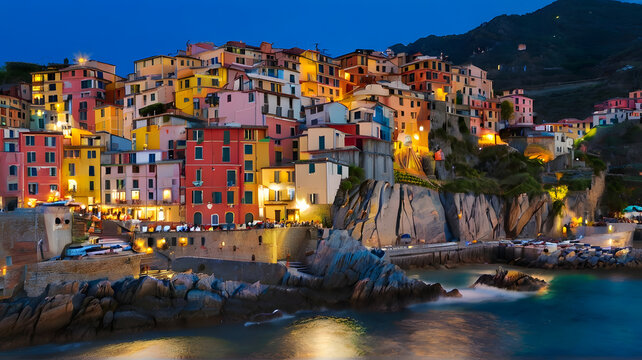 Manarola village one of Cinque Terre at night in La Spezia, Italy