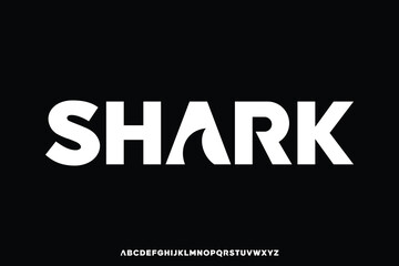 Strong modern shark sans serif alphabet display font vector. Geometric typeface