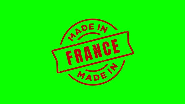 Made in France Stamp. Alpha channel, transparent background and green background. 4K Video