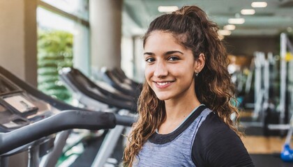 Portrait of a young athletic woman in a gym 