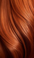 Extreme close-up shot of hair texture, with slight curves brown with copper highlights
