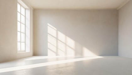 abstract minimalistic background for product presentation walls in large empty room greyish white can full of sunlight loft wall or minimalist wall shadow light from windows to plaster wall