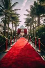 Fototapeta na wymiar A private billionaires party with red carpet welcoming entrance for be part of an exclusive membership