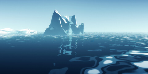 iceberg floating in the ocean, climate change concept 3d illustration