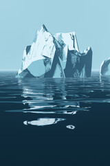 iceberg floating on water, stylized low poly 3d illustration