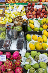 Fresh fruits to sale at the municipal market of Braganca Paulista, interior of Sao Paulo state, Brazil.
