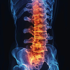 Lumbar Spine Radiology Scan with Inflammation Indication - obrazy, fototapety, plakaty