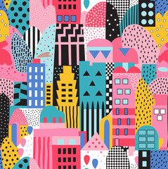 Colorful Abstract Geometric Cityscape Illustration - 769946800