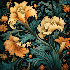 beautiful_elegant_orange_and_teal_floral_pattern