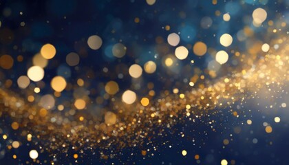 Fototapeta na wymiar abstract wallpaper background with dark blue and gold particle christmas golden light shine particles bokeh on navy blue background gold foil texture