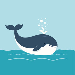 Whale simple style flat cartoon illustration vector design