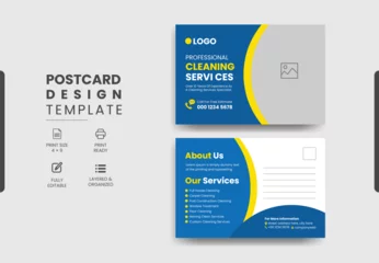 Fotobehang Professional cleaning services postcard template design, creative modern cleaning services agency postcard. © Glow Decorize