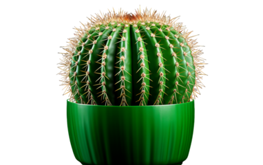 A large green cactus thrives in a green pot in a sunlit room