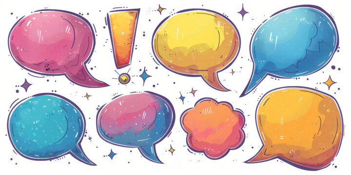 Colorful Comic-Style Speech Bubbles with Vibrant Halftone Backgrounds