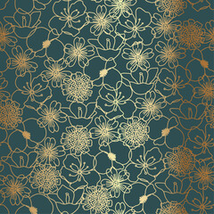 Gold Thin Outline Floral Pattern Background