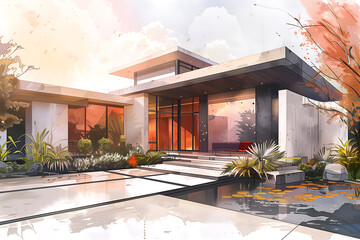 Color sketch of a modern house