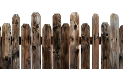 Rustic wooden fence isolated on white. Weathered texture adds warmth, perfect for division concepts.