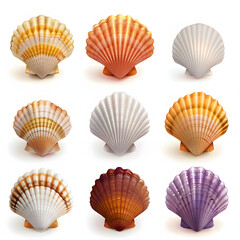 Colorful seashells isolated on white background, realistic, png
