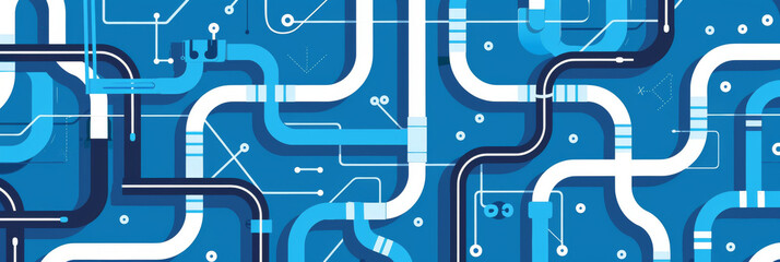Intricate Blue Circuit Board Pattern with Abstract Technical Lines