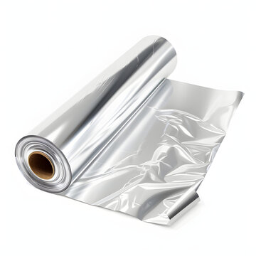 A roll of aluminum foil and plastic wrap isolated on white background, realistic, png
