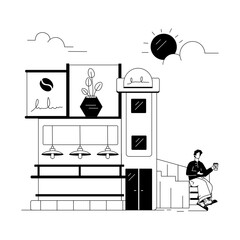 Coffee and Cafe Shops Linear Illustrations