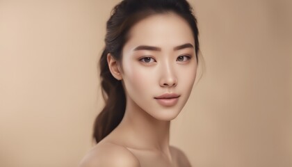 Beauty face. europe Woman with natural makeup and healthy skin portrait. Beautiful asian girl model