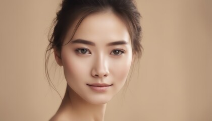 Fototapeta premium Beauty face. europe Woman with natural makeup and healthy skin portrait. Beautiful asian girl model