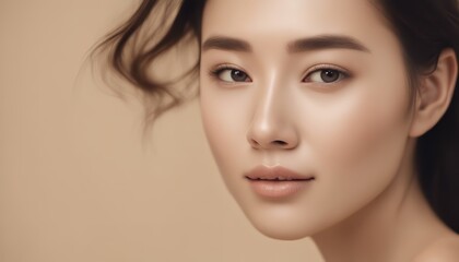 Fototapeta premium Beauty face. europe Woman with natural makeup and healthy skin portrait. Beautiful asian girl model