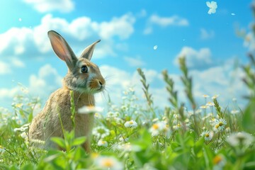 Obraz premium The Easter bunny is on the grass