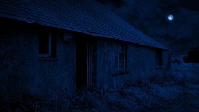 Derelict House In The Countryside At Night