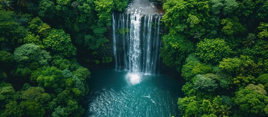top view perspective of Chamarel Waterfall in the tropical island