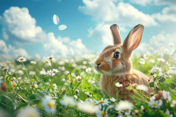 Fototapeta premium The Easter bunny is on the grass