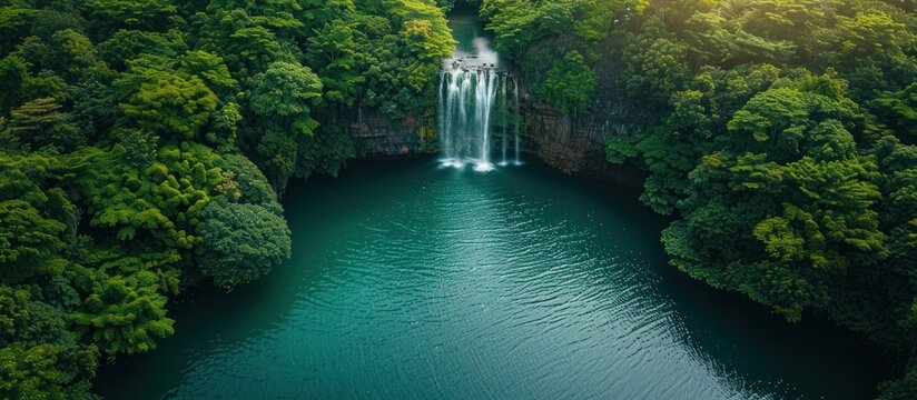 top view perspective of Chamarel Waterfall in the tropical island