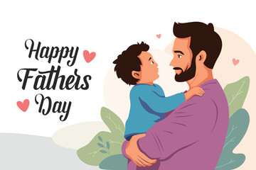 Father holding his cute baby in arms. Father's day illustration. Modern design for greeting card, poster, web or print.