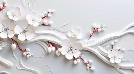 Three-dimensional illustration of a background with flowers for holiday cards,Generated by AI