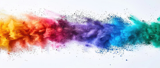 Vivid explosion of rainbow holi powder paint on clean white background illustrates joyous, vibrant essence of cultural festivities, offering snapshot of celebratory, colorful human gatherings