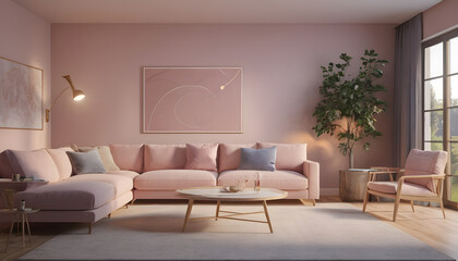 Modern living room home Sofa against wall with poster 2