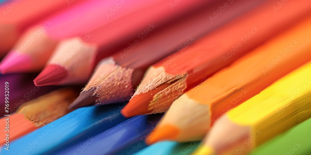 Poster a row of colored pencils with the red one in the middle
