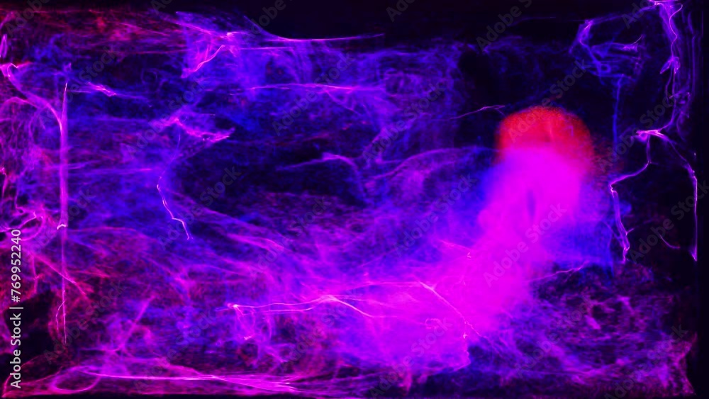Poster glow particles spread in camera like ink effect. emitter ball emit swirl of glow particles form ligh