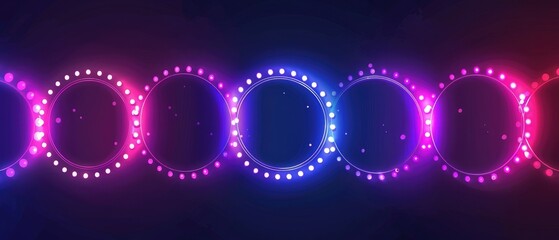 Glowing neon circle line dots, round line design, abstract style on black background. Neon abstract round circles Magic neon lights and glowing dots. Vector illustration