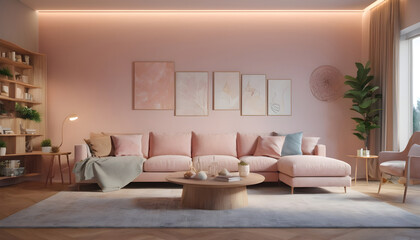 Fototapeta na wymiar Modern living room home Sofa against wall with poster 4