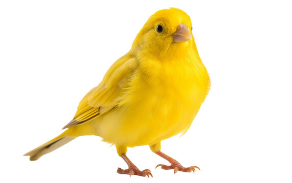 A majestic yellow bird perched on a pristine white backdrop